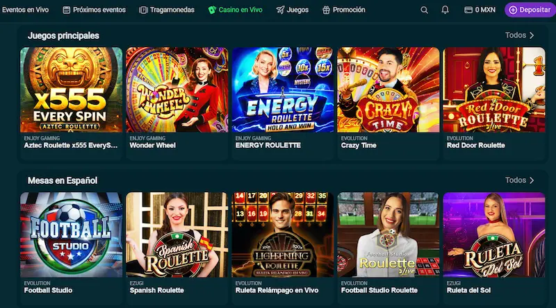 Casino en vivo de Betonwin con ruleta, Crazy Time y juegos con crupier