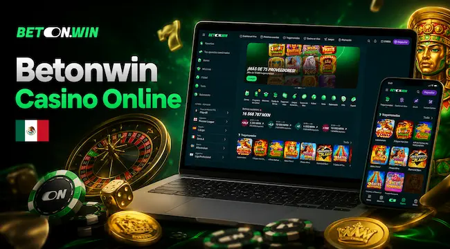 Betonwin Casino Online con pantalla de casino, tragamonedas y logo Betonwin